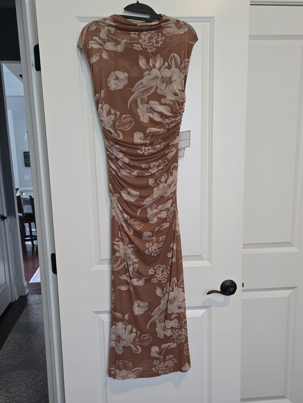 Premier Tan Floral Ruched Maxi Dress